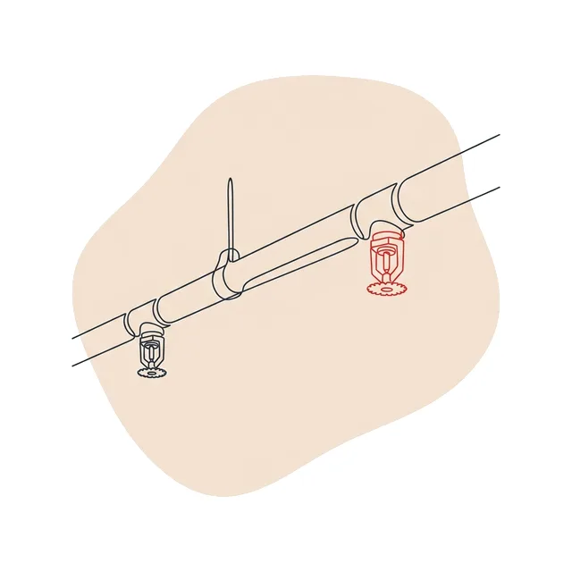 Canalisation au plafond avec trois têtes de sprinkler